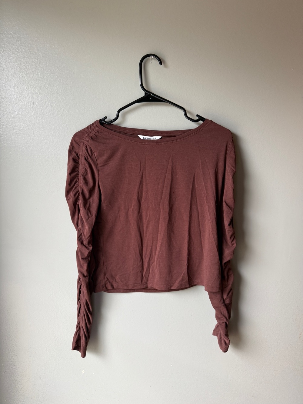 Athleta Ruched Long Sleeve Crop Top Brown XS